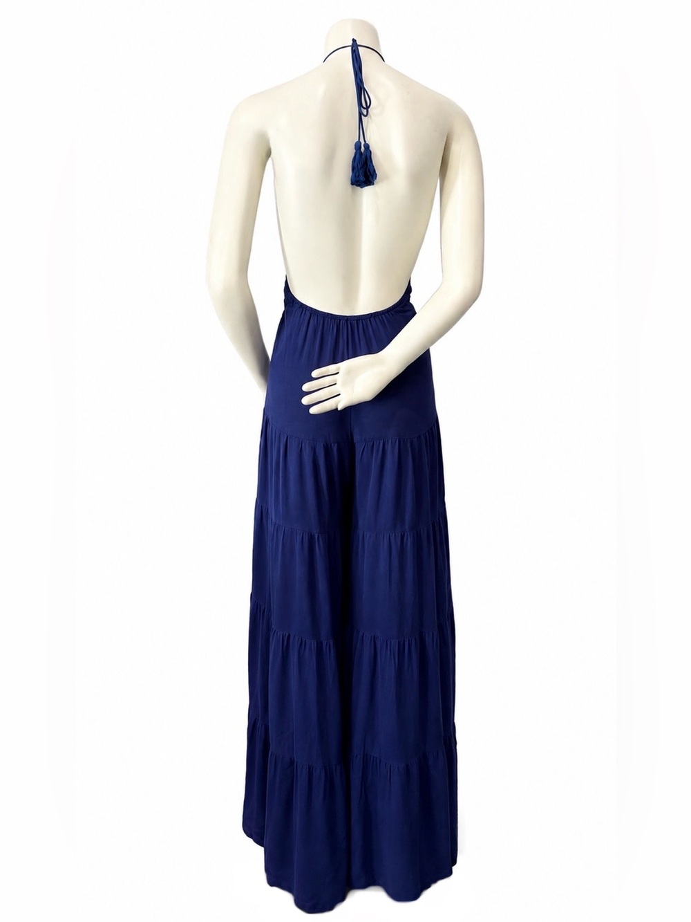 NWT Navy Halter Wide Leg Jumpsuit Open Back Tassel Size S SHEIN VCAY - Picture 4 of 10